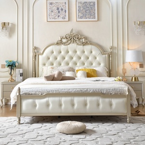 <span class=keywords><strong>Letto</strong></span> Matrimoniale di Lusso in Legno Massello Stile Americano Moderno <span class=keywords><strong>con</strong></span> Intagli Raffinati Finitura Rovere Chiaro per Camera da Principessa - Product Image 2