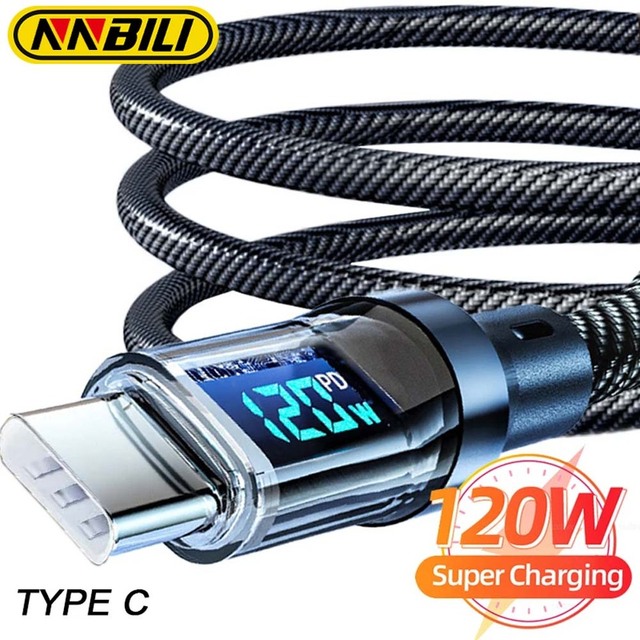100W USB C 120W USB a Fast Charging Cable with LED Display Screen Braided Jacket