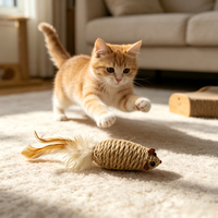 Jouet pour chat en corde de sisal avec queue à plumes, jouet interactif pour chat, jouet durable résistant aux morsures, support OEM personnalisé