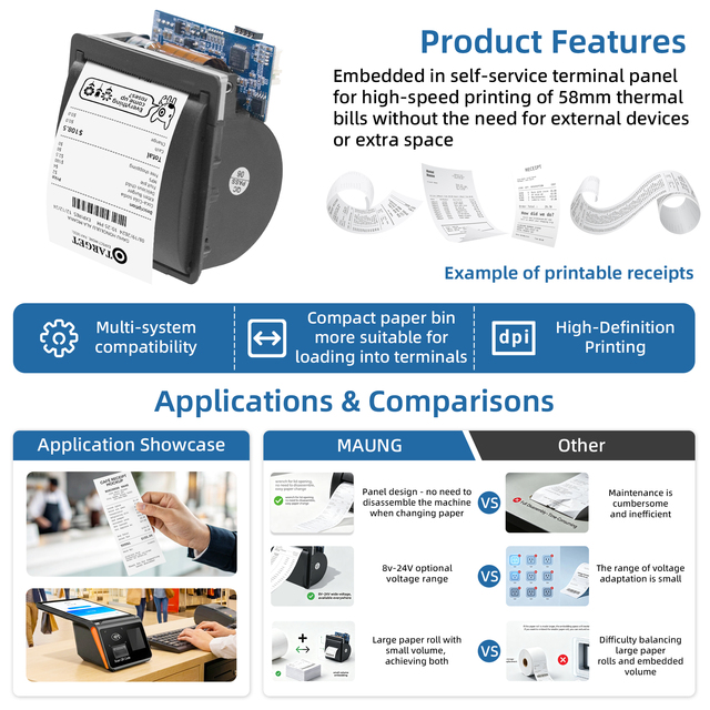 58mm Mini Panel Thermal Printer Module Embedded Receipt Printer for Kiosk Self-Service Terminal