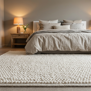 Tapis rectangulaire en laine et acrylique tissé à la main, à poils longs, antidérapant, moderne, couleur unie, pour chambre à coucher - Product Image 6