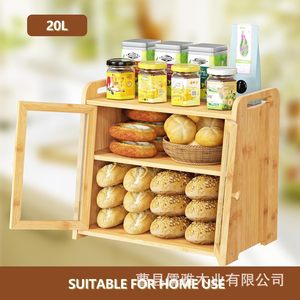 Boîte de rangement pour pain en bambou avec porte en verre, étagère de cuisine pour pain, pâtisserie, snacks, présentoir organisateur - Product Image 5