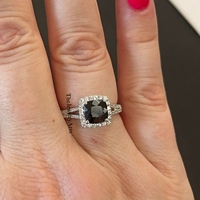 Bague en spinelle noire en argent sterling, bague de fiançailles halo, pierre noire naturelle taille coussin, cadeau de bijoux pour elle