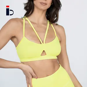 Nuove donne all'ingrosso di alta qualità giallo brillante tinta unita traspirante Activewear palestra allenamento Crop Top reggiseno sportivo