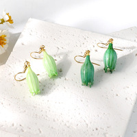 Boucles d'oreilles pendantes en acier inoxydable, motif campanule colorée, faites à la main avec fleur naturelle préservée, bijoux pour promotion