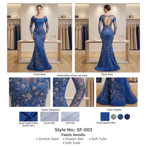 Modern <b>Royal</b> <b>Blue</b> Satin off Shoulder Long Gown with Crystal Leaf Embroidery Elegant Evening <b>Party</b> <b>Dress</b> <b>for</b> Formal Occasions - Product Image 3