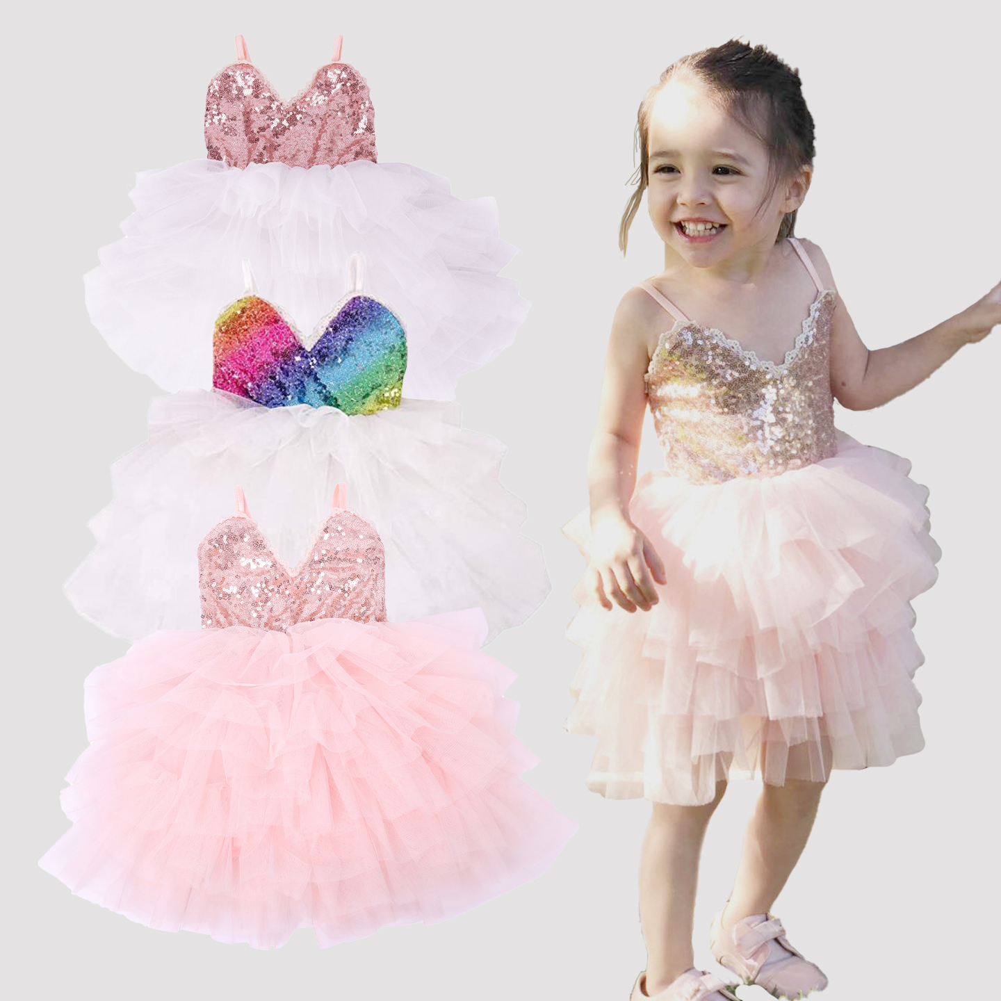 Эксклюзивная одежда 2021, платья для девочек с цветами, платье принцессы, бальное платье с блестками, платье для девочек на бретелях-спагетти, платье с V-образным вырезом