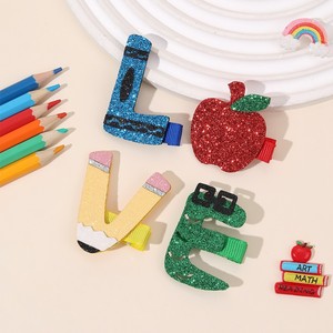 Ensemble de pinces à cheveux en tissu pailleté mignonnes, lettres d'amour, design de crayon Apple, style pour la rentrée scolaire des enfants - Product Image 5