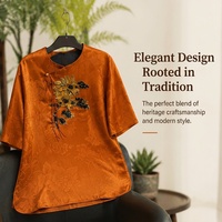 Haut de costume Tang en soie de mûrier Xiangyunsha lourde, brodé à la main avec boutons grenouille, nouveau style chinois, chemisier vintage pour femme, vente en gros