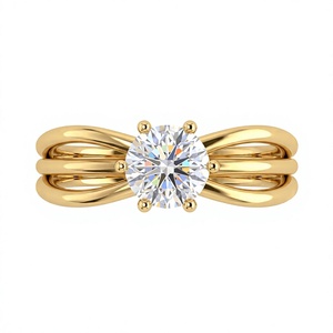 Anillo de compromiso clásico para mujer con doble banda chapada en oro de 18K y 14K, con diamante solitario de corte brillante cultivado en laboratorio, de última tendencia. - Product Image 1