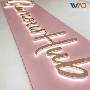 Enseigne rétroéclairée de luxe en acier inoxydable doré, lettres 3D personnalisées pour devanture de boutique, salon de beauté et institut de manucure - Product Image 1