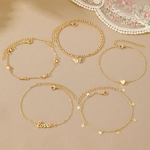 Lot de 5 Bracelets de <span class=keywords><strong>Cheville</strong></span> <span class=keywords><strong>Papillon</strong></span> Étoile Vintage en Métal Empilables – Bijoux Fins – Vente en Gros Direct Usine - Product Image 3