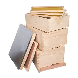 Three Tier Wooden Bee Hives Boxes Complete Bee Hive Kit 8 Frames Langstroth Beehive With Frames
