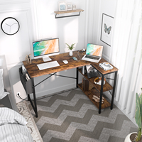 Petit bureau d'ordinateur en forme de L avec étagères de rangement en MDF et sac pour le bureau à domicile