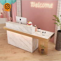 Table de réception de mariage en marbre blanc, comptoir rectangulaire, or, en acier inoxydable, pour salon
