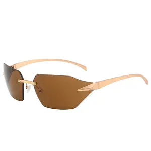 2024 Лидер продаж, мужские и женские модные солнцезащитные очки Y2K без рамки, металлические овальные очки для ног