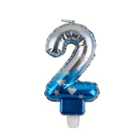0-9 Blau-Silber Zahlenballon-Kerzen-Set Umweltfreundlich Unparfümiert Farbverlauf Folien-Kindergeburtstag Foto-Requisiten Tortendekoration