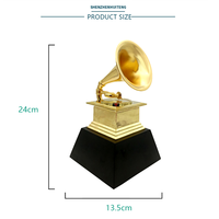 Meilleure vente trophée de radio en métal de musique à base de cristal noir en alliage de zinc doré trophée de prix grammy personnalisé