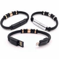 Kabel Data USB Pengisi Daya Pendek 22.5Cm, Kabel USB Gelang Kulit Pengisi Daya Mikro Tipe C UNTUK Iphone