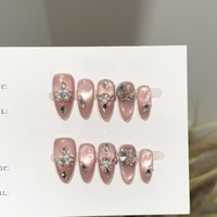 10 faux ongles en amande faits à la main, de luxe, en acrylique, style français, courts, en gel, à presser, vente en gros