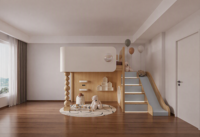 Lit mezzanine enfant en bois moderne sur mesure avec toboggan, mur d'escalade, fonctions de sécurité et rangement pour chambre de garçon