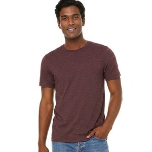 Camiseta de Manga Corta con Cuello Redondo para Hombre, 50% Algodón, 50% Poliéster, Color Marrón Jaspeado - Product Image 1
