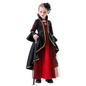 Disfraz de bruja de Halloween para niños, vestido de satén de manga larga para niñas, traje de fiesta de cosplay para juegos de rol - Product Image 4