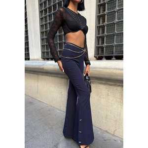 Pantalones de Mujer S6K-0089 con Cinco Bolsillos, Color Azul Marino, Detalle de Botones - Product Image 5