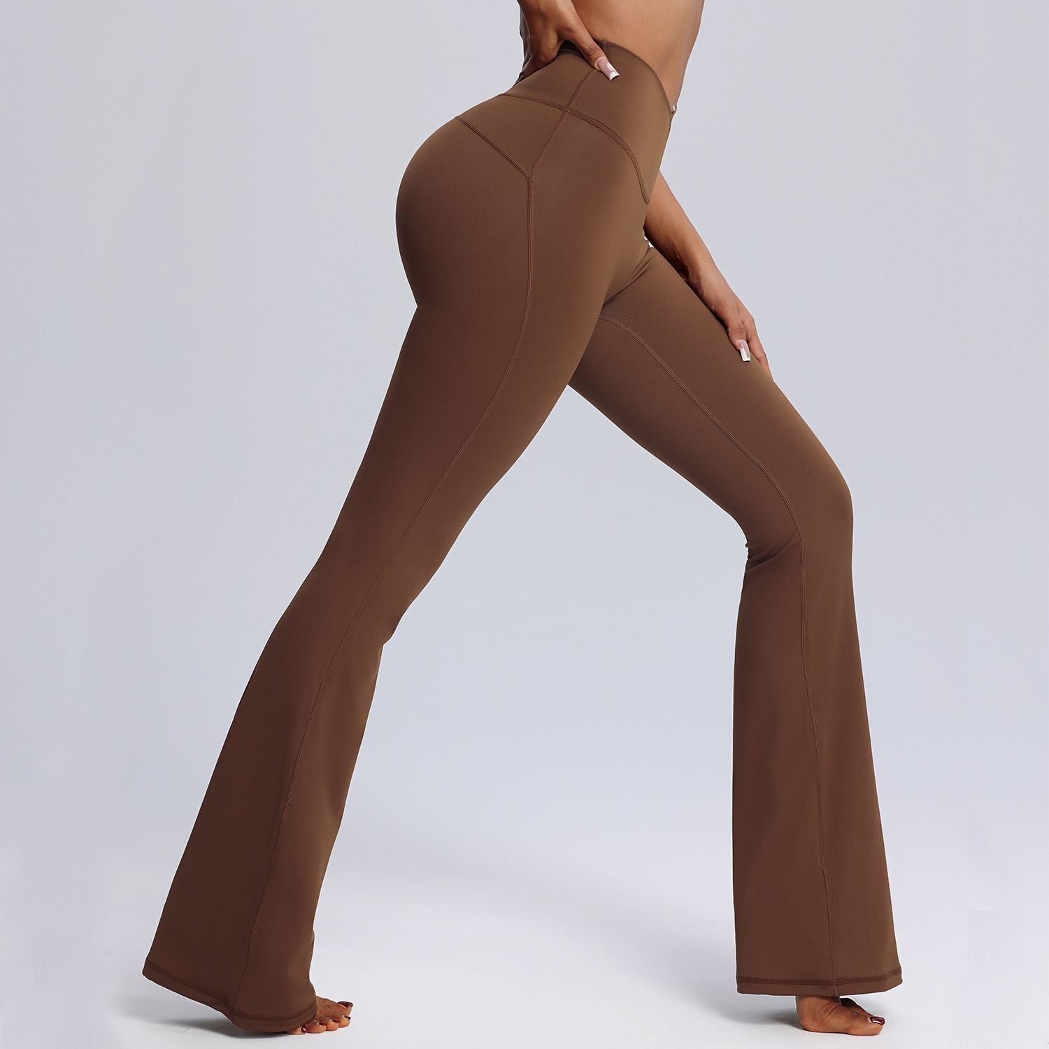 Women's Breathable Solid High Waist Full-Length Wide-Leg Flared Yoga Pants Tummy Control Shapewear Wrinkle-Resistant