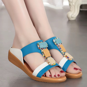 Sandales <span class=keywords><strong>orthopédiques</strong></span> confortables Xuanhui pour l'été, antidérapantes, style bohème, avec perles, pour la marche quotidienne, plateforme de 3 cm, tongs pour femmes - Product Image 1