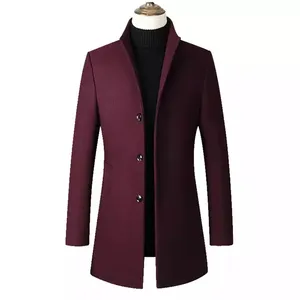 MF9002 OEM-gabardina larga de lana para hombre, abrigo liso de estilo británico, abrigo delgado de lana, otoño e invierno, nuevo diseño