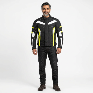 Finer Threads Breathable 100% Cotton Canvas Reflective Stand Collar Front Windproof Hooded <b>Men's</b> Motorcycle Motocross <b>Jacket</b> - Product Image 1
