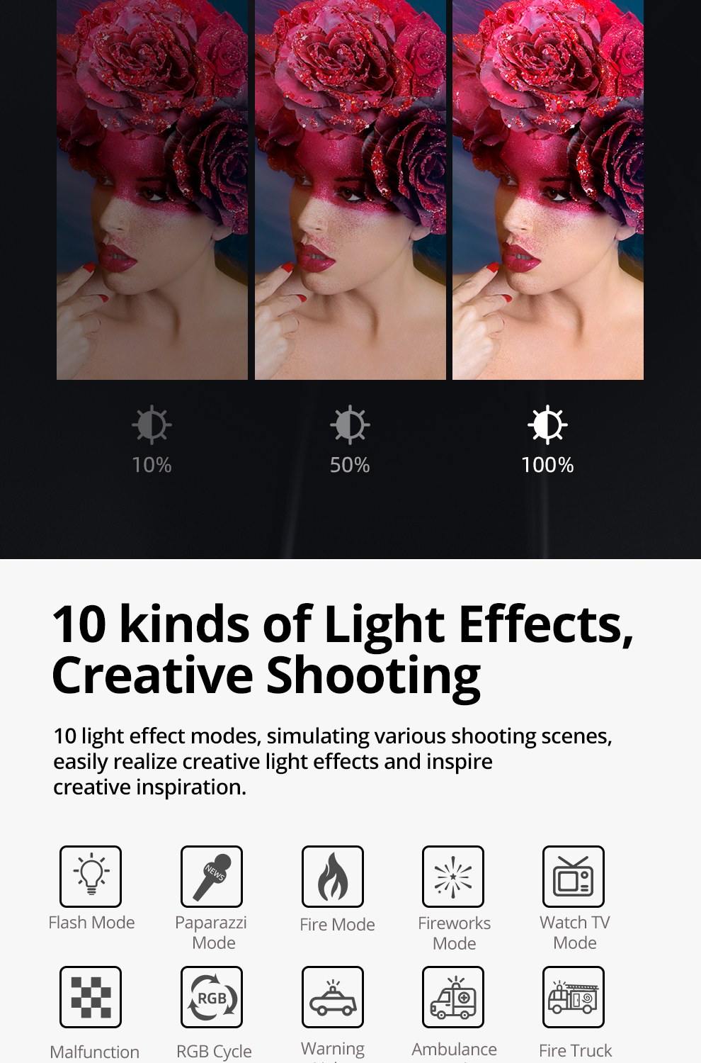 AMBITFUL FL80 RGB LED Video Light 80W 5600K Outdoor Photography Daylight Lighting Adjust Brightness Bowens Mount Support APP