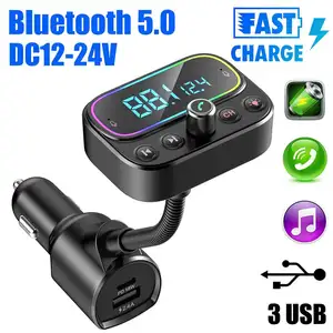 חם OEM רכב Bluetooth-תואם MP3 נגן Fm משדר דיבורית שיחות מהיר טעינת מטען לרכב QC3.0 Aux רדיו מתאם