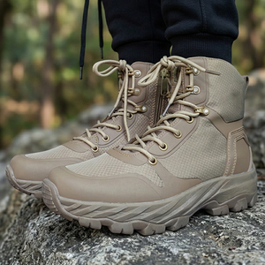 Bottes de randonnée marron DF023 pour homme, bottes tactiques de terrain en cuir PU, bottes à la cheville pour toutes les saisons, chaussures de trekking - Product Image 1