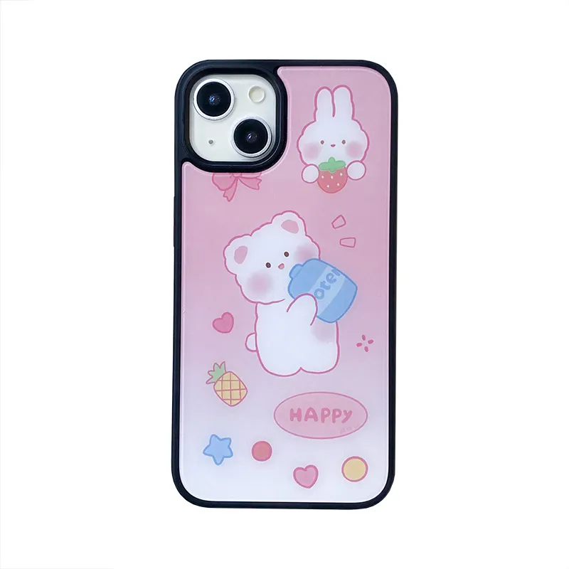 Custom Print Little Rabbit and Little Bear Phone Cases For Iphone 13 12 11 Pro Xr Xs Max PC Glass Tpu Cover Back Cover