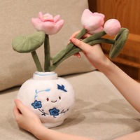 Neues Produkt Cartoon Weiße Vase Lotus Plüsch-Topfpflanze Rosa Seerose Stofftier für Büro Feiertagsgeschenk
