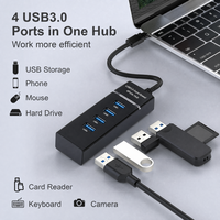 USB 3.0 Hub 4 Port SuperSpeed ​​5 Gbps USB Splitter Kabel Bawaan Ekspander Port USB Portabel untuk Laptop PC Komputer Desktop