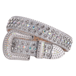 Gesper Logo Kustom BB Sabuk Berlian Imitasi Sebuah Cintruon untuk Wanita Gadis Barat Berlian Sabuk Kulit Tali La Correa - Product Image 1