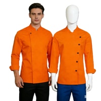 Uniforme de Chef Personnalisé OEM à Manches Longues en Mélange Coton/Polyester Respirant, Gaufré, Unisexe, Lavable, Fermeture Boutonnée, pour Restaurants