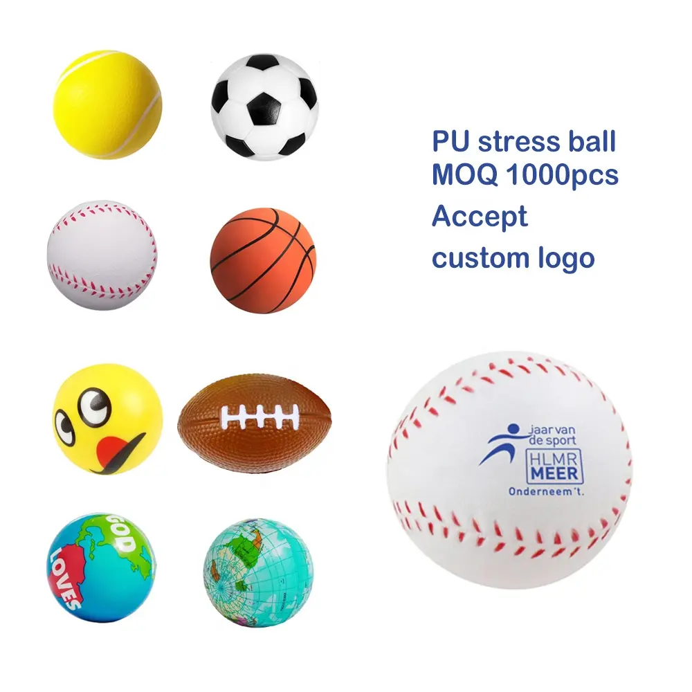 Cesta de espuma de pu con logo personalizado, pelota antiestrés de fútbol con forma redonda