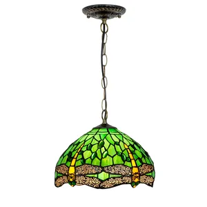 Illuminazione di vetro colorato Tiffany tavolo da pranzo appeso lampada a sospensione verde libellula soggiorno moderni lampadari di lusso