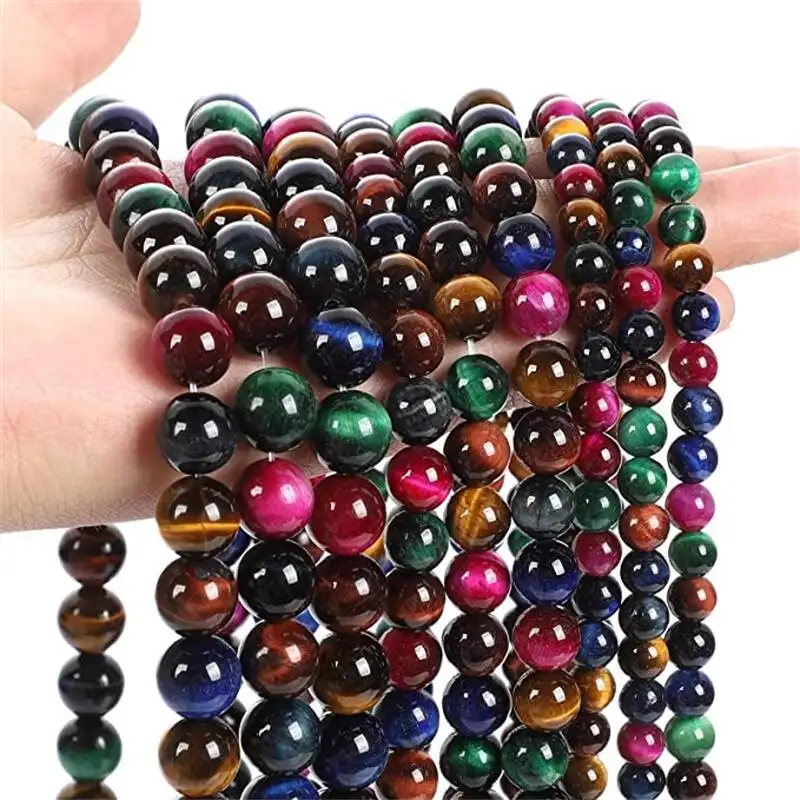 Natural Colorful Tiger Eye Stone Round Loose Beads Colorful Lightning Tiger Eye Natural Stone Beads for Jewelry DIY