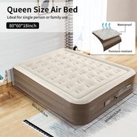 Matelas pneumatique auto-gonflant grand lit avec pompe intégrée, lit gonflable floqué surélevé pour la maison, le camping et les invités