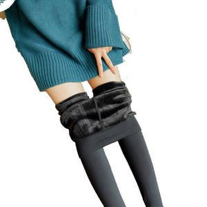 Al por mayor Leggings térmicos opacos de cintura alta sin pies con forro de felpa para mujer, tipo calcetín - Product Image 1