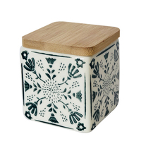 Vierkante Vorm Volledige Afdrukken Custom Design Wit Goedkope Keramische Kaars Pot Met Bamboe Deksel