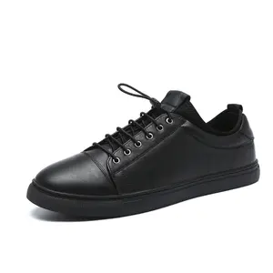 Sneakers Casual da passeggio in vera pelle Premium di qualità da uomo tutte le scarpe nere in vera pelle con fodera per calzini