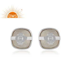 Pendientes de piedra lunar de arcoíris, joyería de plata fina, diseño de cojín, arcoíris, piedra lunar, pendientes de tuerca de piedras preciosas - Product Image 3