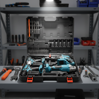 Kit combiné perceuse et clé à chocs sans fil Batterie au lithium 21V avec étui rigide et accessoires en plastique