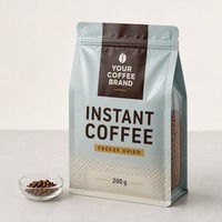 Sachet de café instantané à fond plat imprimé sur mesure avec fermeture éclair pour granulés de café lyophilisé et emballage de vente au détail à marque privée